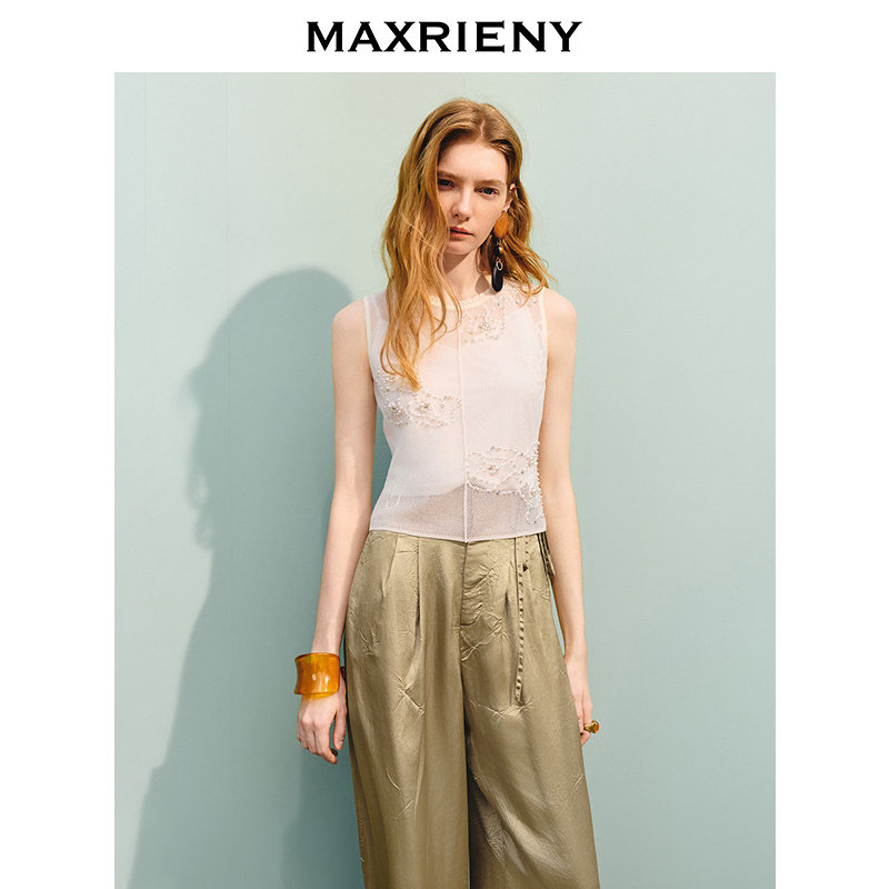 【奥莱】MAXRIENY钉珠镂空毛衫女修身显瘦上衣女