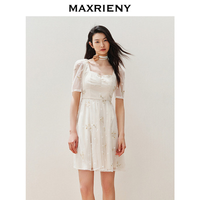 【奥莱】MAXRIENY华丽复古网纱连衣裙约会领证裙子小白裙