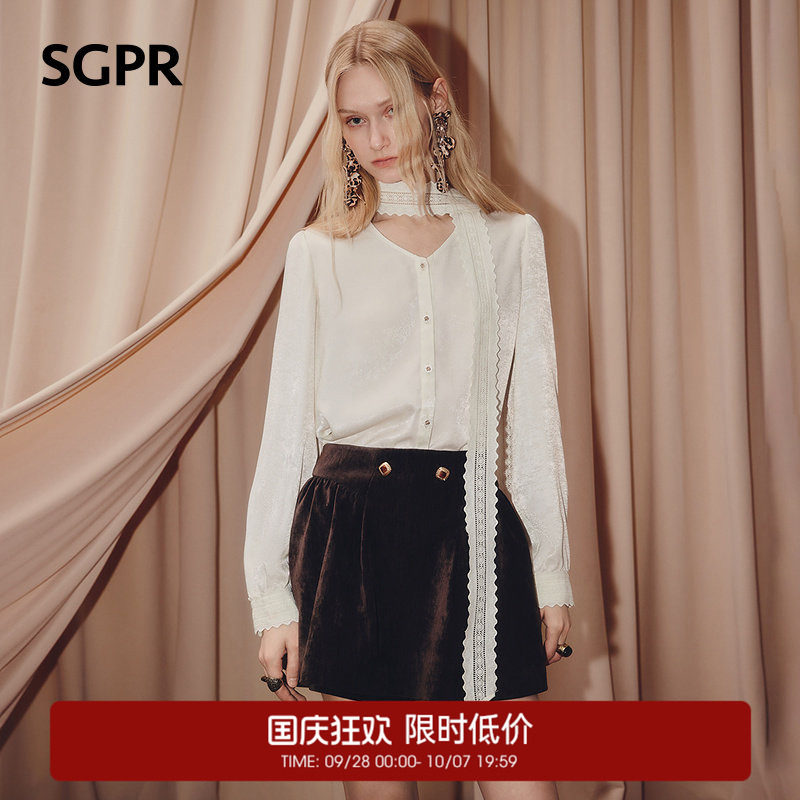 【奥莱】SGPR法式优雅衬衫端庄复古上衣蕾丝拼接衬衣图片