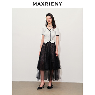 蕾丝绣花裙子 奥莱 MAXRIENY甜美文艺网纱半裙夏季 新款