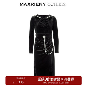 【奥莱】MAXRIENY星芒小黑裙秋装连衣裙中长款