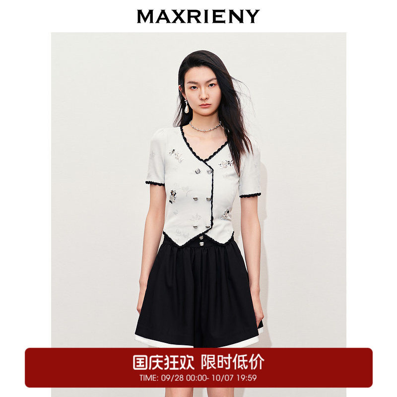 【奥莱】MAXRIENY宫廷千金风撞色针织开衫上衣女图片