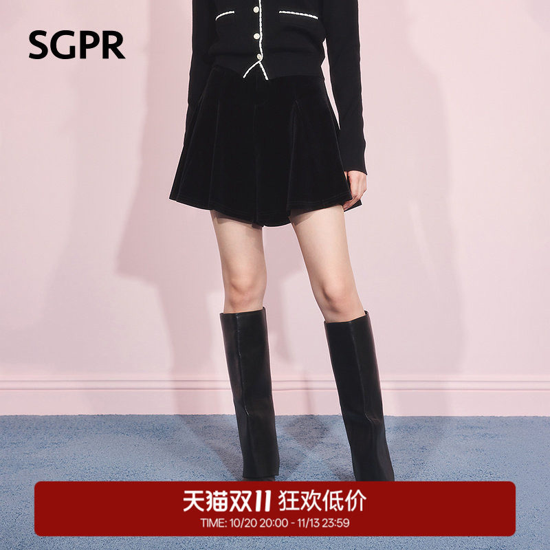 【奥莱】SGPR法式复古丝绒裙裤款收腰高腰阔腿短裤