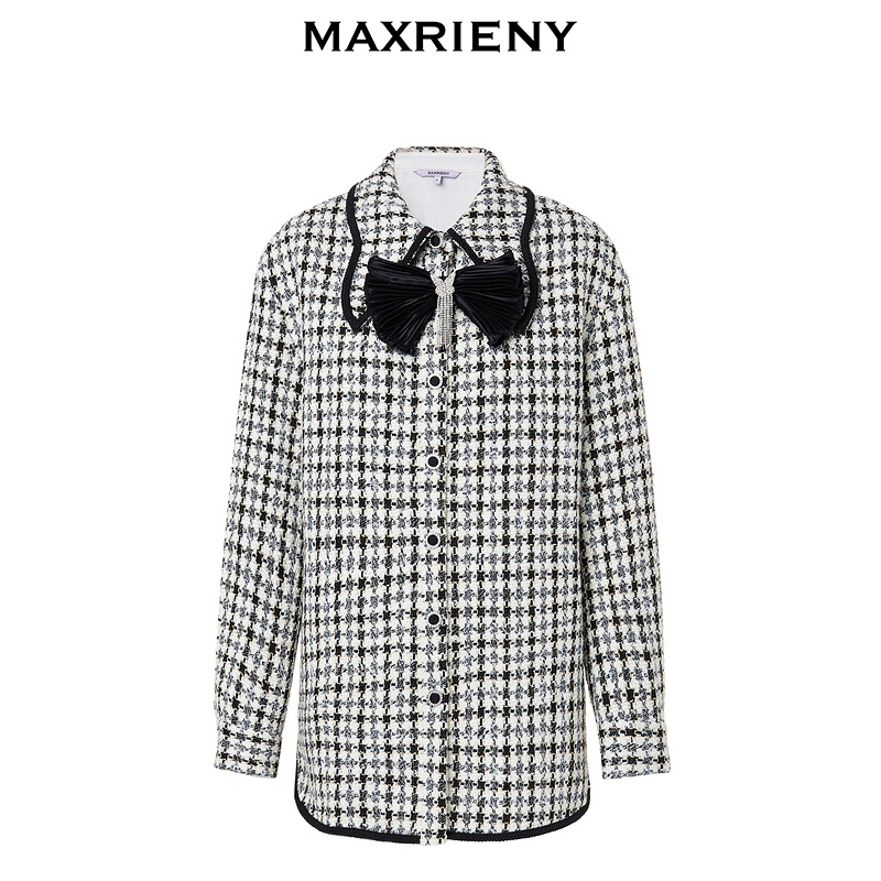 衬衫式外套，复古黑白格