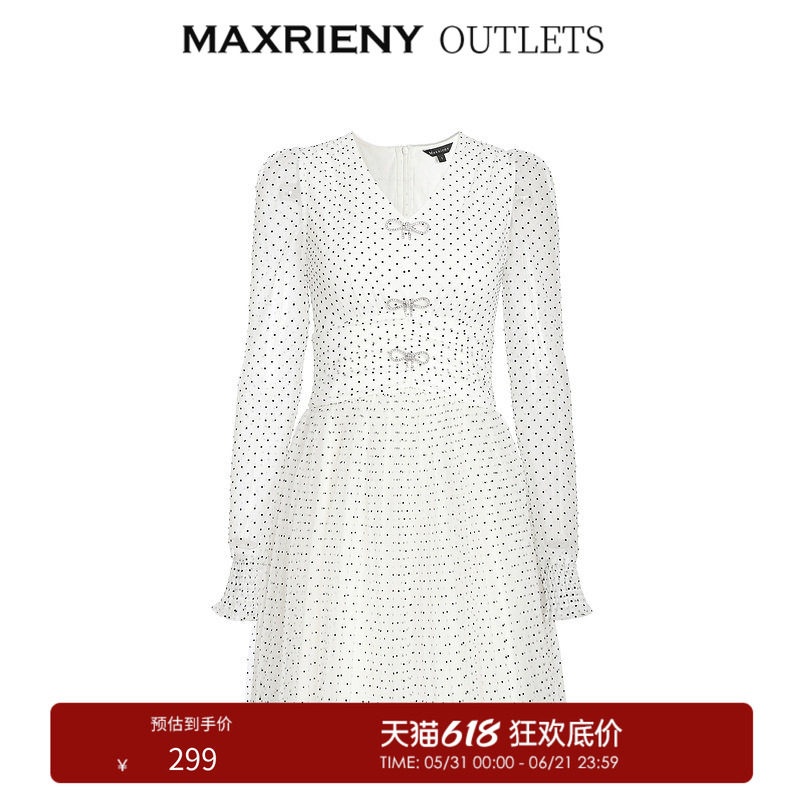 【奥莱】maxrieny复古波点连衣裙女春款网纱蕾丝短裙洋气