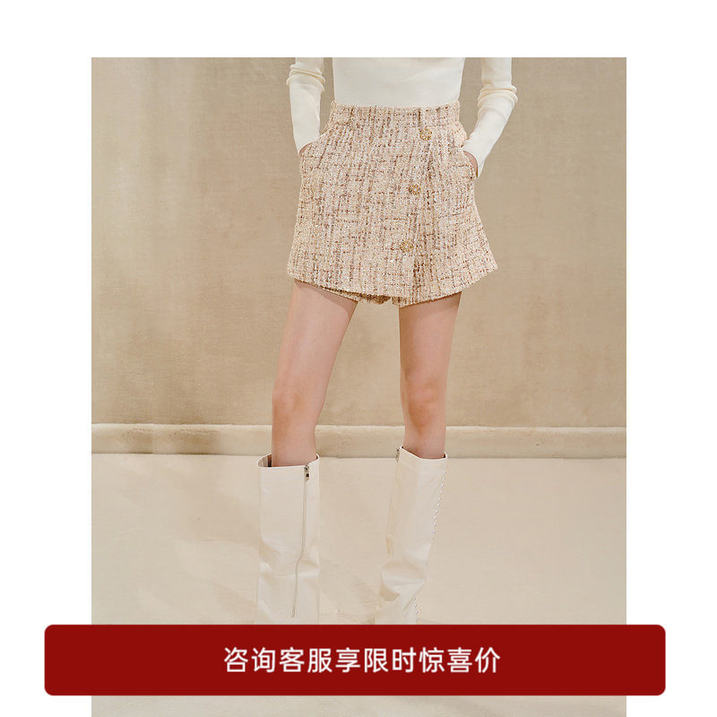 【奥莱】MAXRIENY精致复古感收腰A字花纱短裙高腰裙裤拜年服