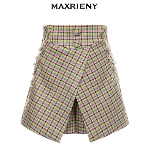 MaxRieny格纹复古短裤高腰