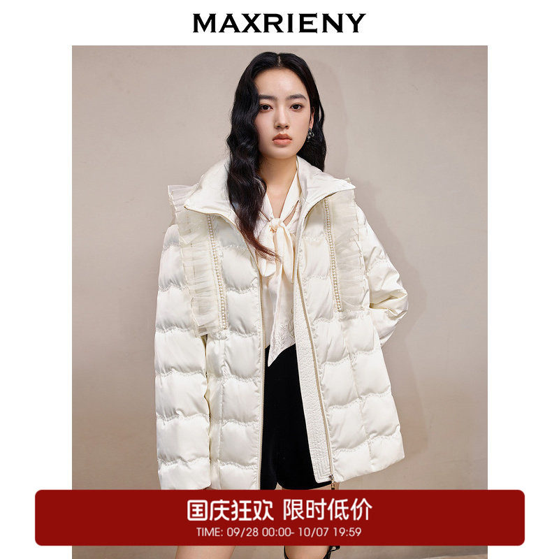 【奥莱】MAXRIENY甜美复古感羽绒服冬季手工绣花珠片外套女面包服图片