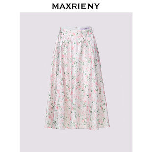 显瘦雪纺印花裙子 奥莱 MAXRIENY甜美少女感半裙高腰修身