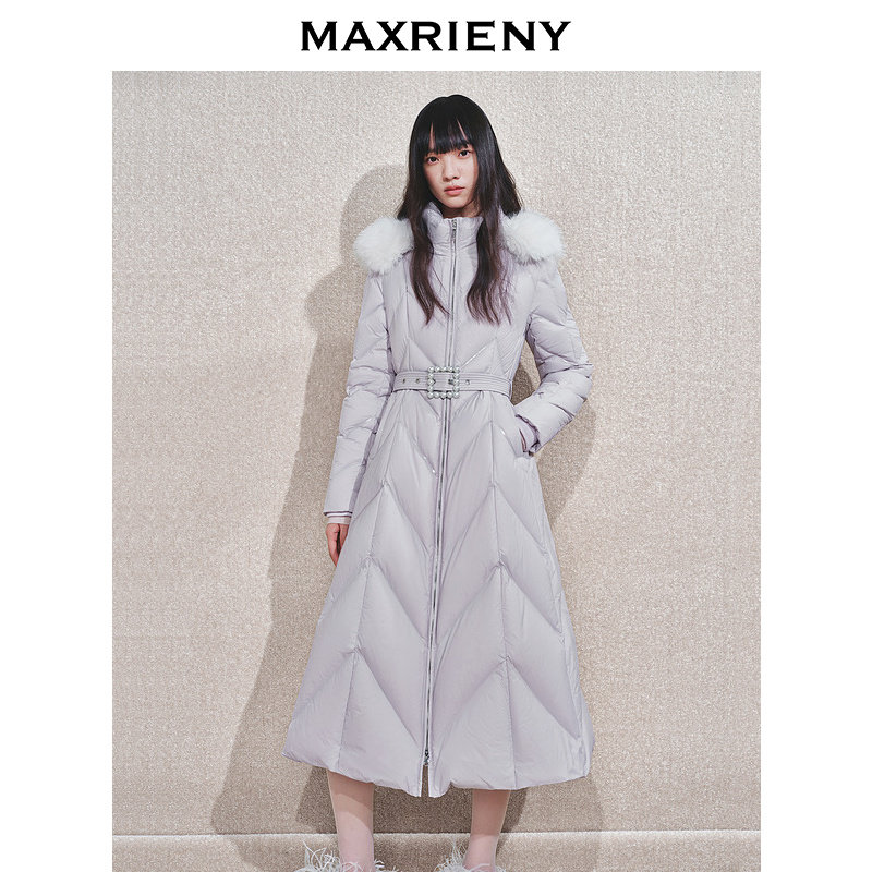 【奥莱】MAXRIENY亮片收腰羽绒服女中长款保暖外套