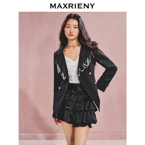 【奥莱】MAXRIENY奢华都市感流苏钉珠收腰西装外套