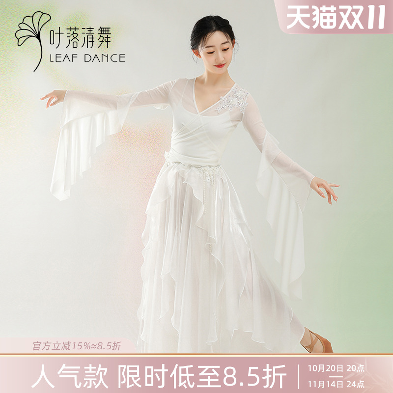 叶落清舞古典舞流光花瓣裤裙飘逸仙气舞蹈服中国舞网纱开衫练功服