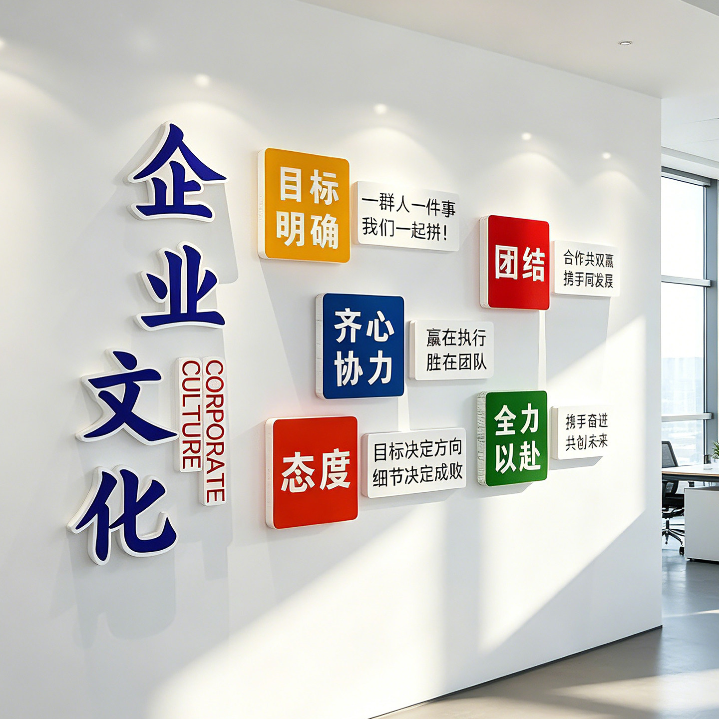 企业文化墙团队激励志标语公司办公室装饰墙贴氛围布置设计3d立体