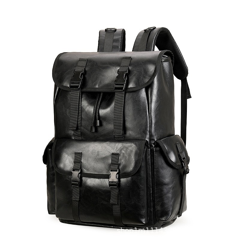 皮料款大容量双肩包商务休闲背包学生书包短途PU旅行背包电脑背包hb55