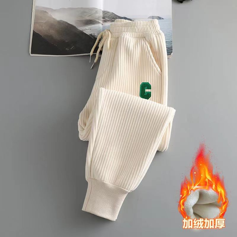 灯芯绒哈伦卫裤子女秋冬季新款大码宽松显瘦加绒加厚运动休闲a231