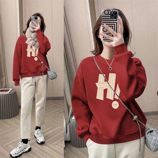 宽松慵懒风长袖 字母印花加绒圆领卫衣韩版 上衣女a140 新款 秋季