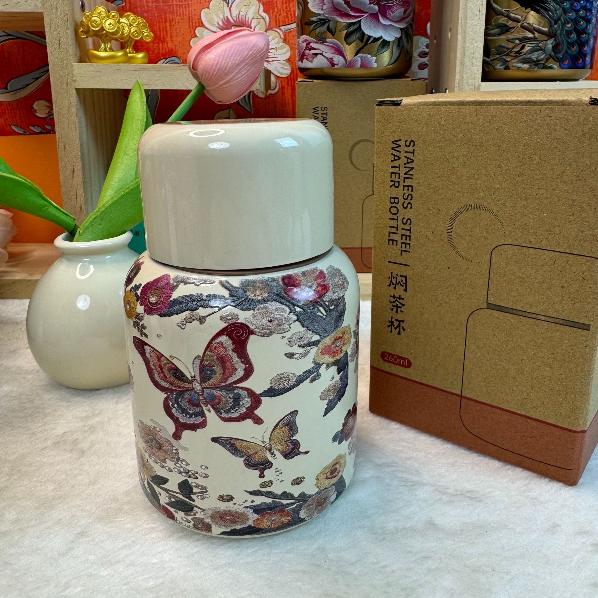 高颜值国风口袋焖茶保温杯316不锈钢轻奢国风5D立体图案口袋SD83