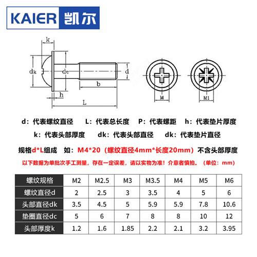 黑色PWM圆头十字带介子带垫片螺丝钉M2.5M3M4*5x6x8x10x12x16x20