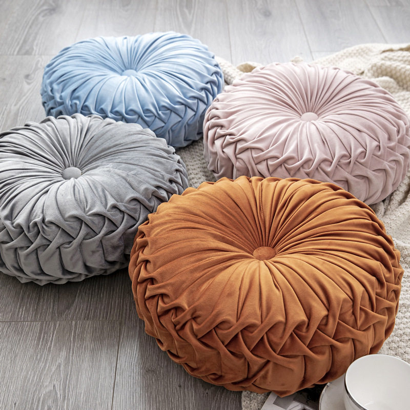 跨境热卖圆形荷兰绒南瓜抱枕车轮欧式手工褶皱腰枕靠