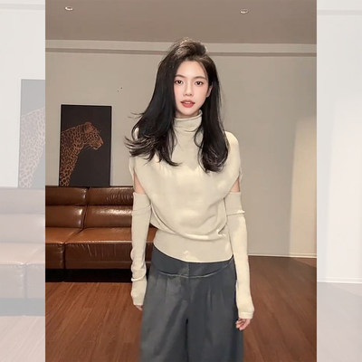 韩系燕麦色高领针织打底