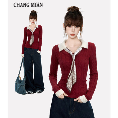 新年红色假两件polo翻领