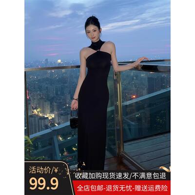 纯欲气质挂脖无袖连衣裙
