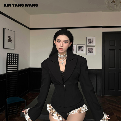 XYW设计师烧焦蕾丝蚂蚁腰收腰修身显瘦 西装套装显瘦 25202