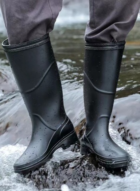 德系长筒防水雨鞋男款高筒耐磨工地劳保胶鞋中筒雨靴钓鱼防滑水鞋