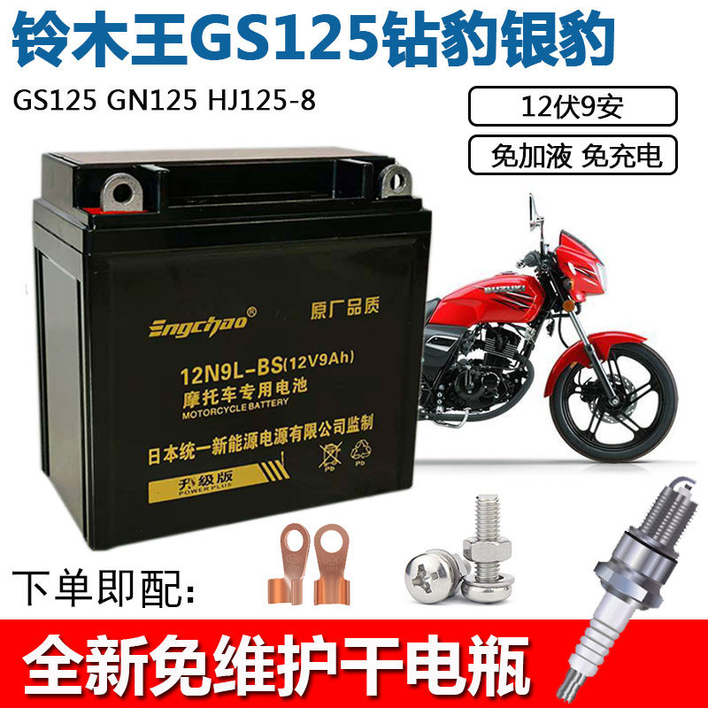 12N9-BS摩托车电瓶GN125 HJ125-8太子 钻豹 银豹 锐爽EN125蓄电池