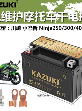 摩托车干电瓶川崎小忍者Ninja250 300 400 600ZX-6R Z400CC蓄电池