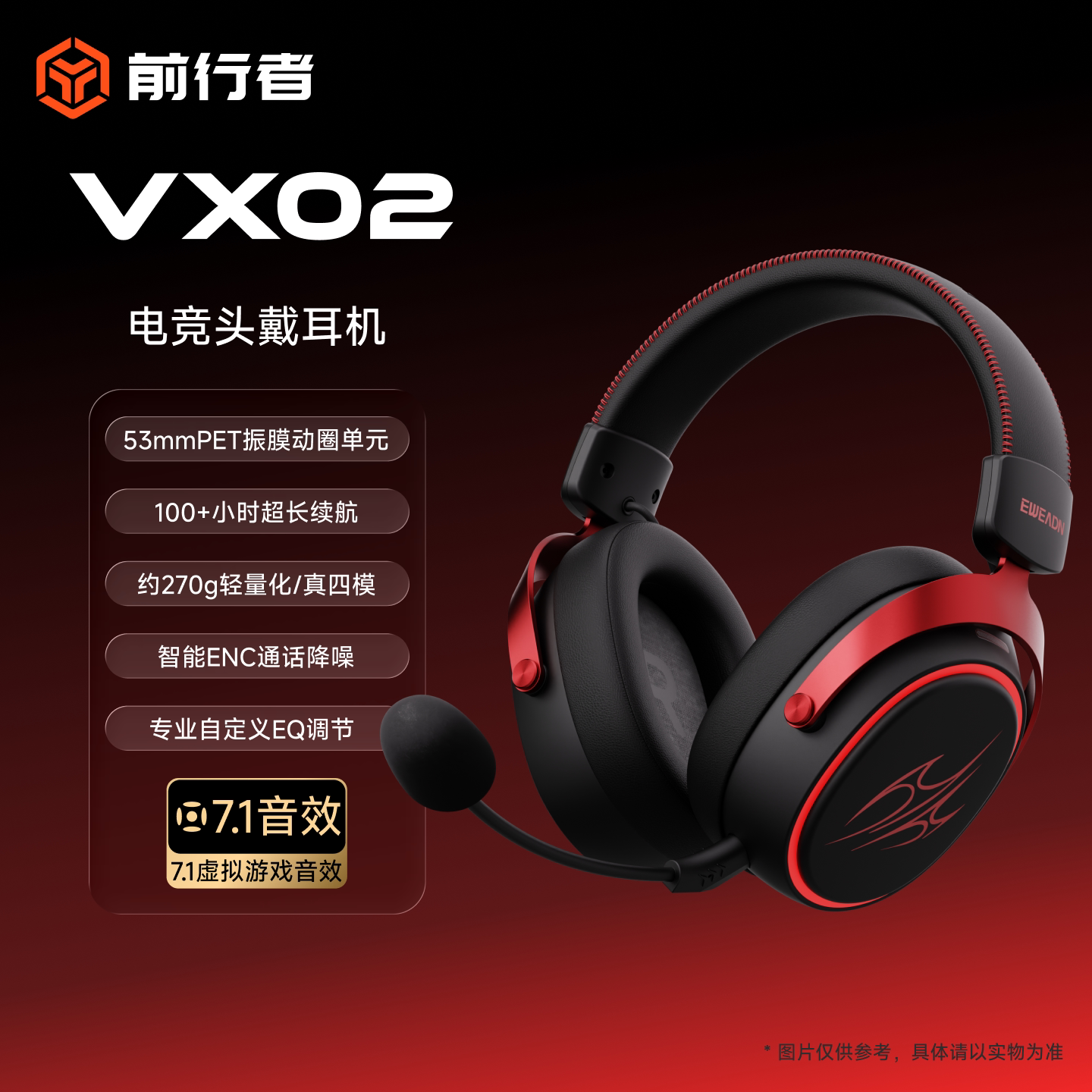 前行者VX02电竞耳机头戴式四模游戏专用无线蓝牙电脑带麦三角洲