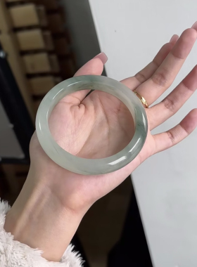 天然新疆天山翠雪翠金丝玉圆条手镯百搭女飘花玉镯正品