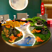 餐桌中间摆花喷雾化流水灯光遥控桌摆件转盘花摆圆桌装 饰盆景花瓶