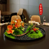 大圆桌中间转盘摆花酒店餐桌景观摆件桌芯包厢装 饰摆设仿真桌花