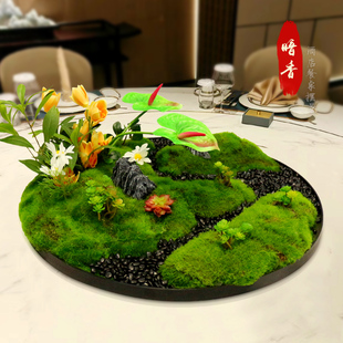 新中式餐桌转盘中间摆花高端酒店大圆桌彷真花装饰品景观造景摆件