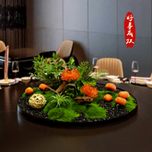 酒店餐桌中间摆花圆桌转盘装 饰品摆件仿真花假花饭店包厢景观摆设