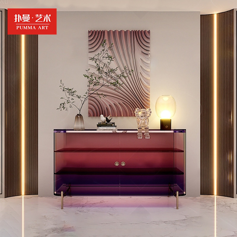 亚克力现代简约玄关柜轻奢侘寂装饰柜端景台挂画摆件收纳储物边柜