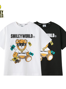 夏装小熊印花圆领短袖T恤中大童童装上衣S25217T006