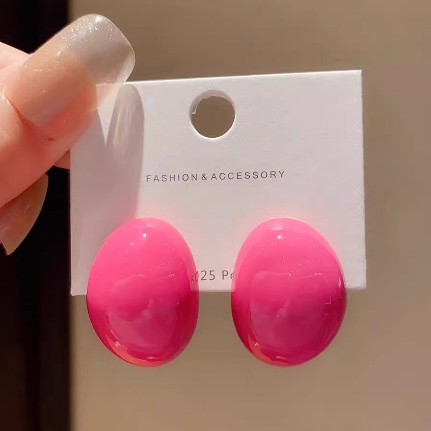 香港2026年新款几何不规则滴釉大耳环女复古高级感气质玫红色耳钉