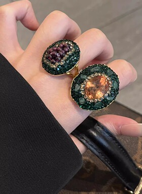 欧美风大宝石榴戒指女小众设计感夸张个性时尚轻奢风食指戒装饰品