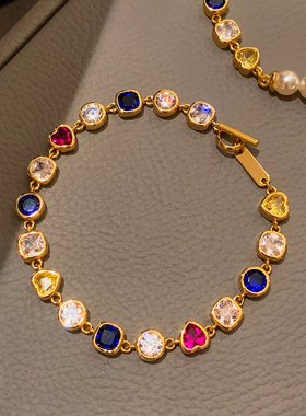 金属彩色锆石珍珠手链