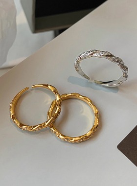 金属麻花镶钻开口戒指