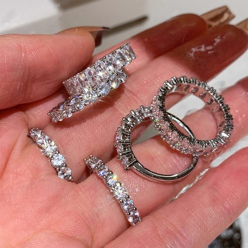 爆闪火彩碎钻排钻中指食指戒指