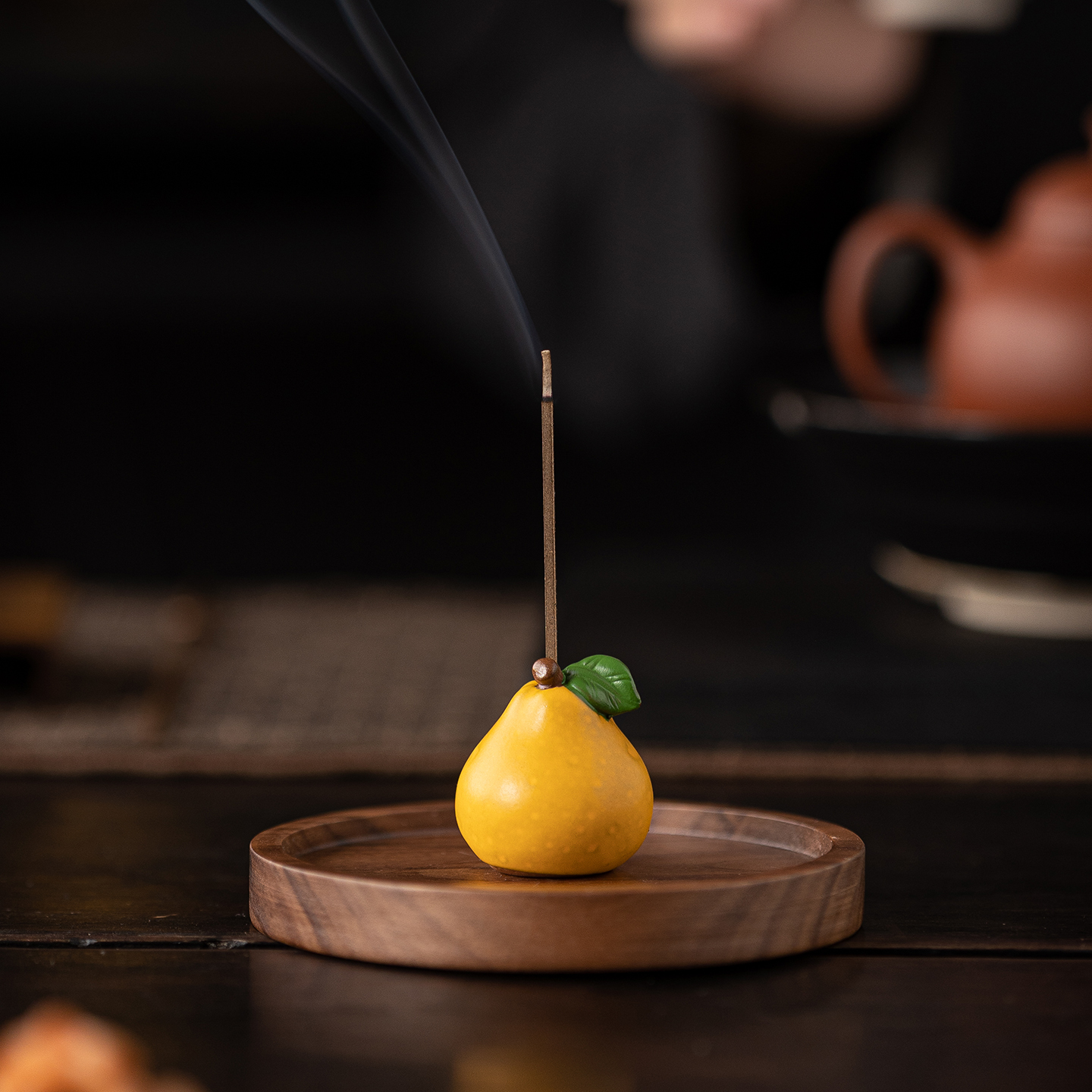 创意柚子香炉摆件小众设计手工木质香薰炉茶道用品