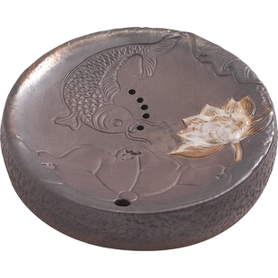 陶瓷壶承排水式干泡台粗陶鎏金茶盘家用茶具托盘日式壶托茶托茶台