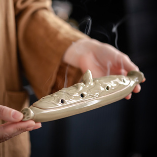 荷叶香盒线香炉陶瓷香插家用室内卧香熏香盒中式创意桌面摆件配件