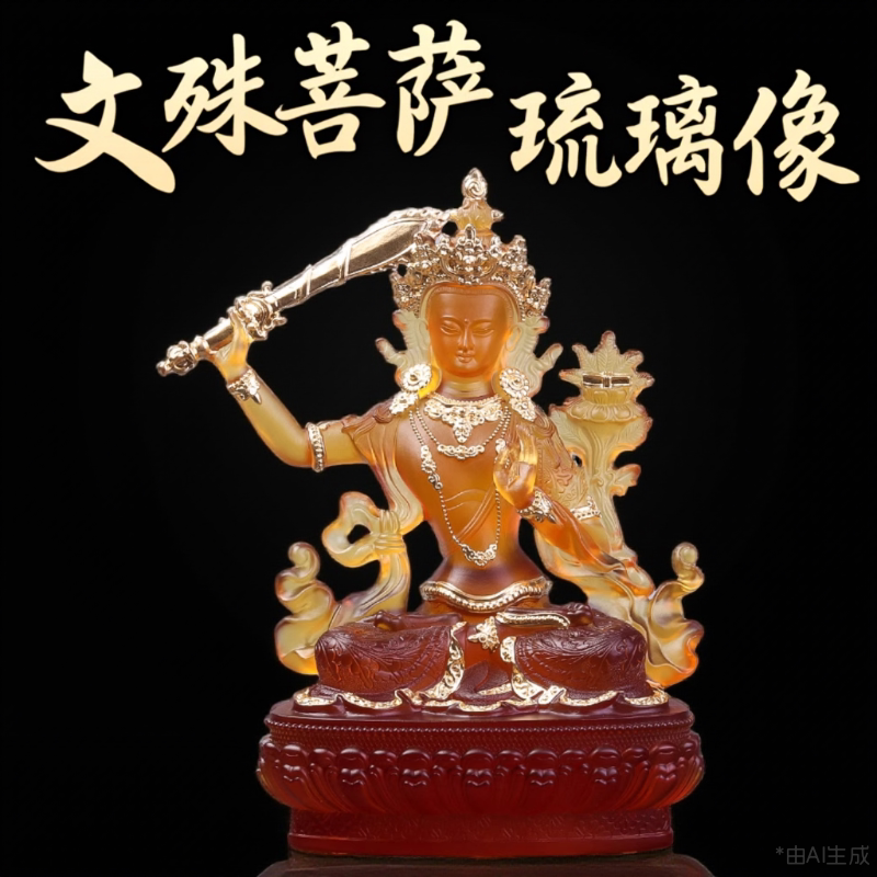 琉璃文殊菩萨密宗佛像贴金佛堂家居供奉庄严中式工艺摆件密宗