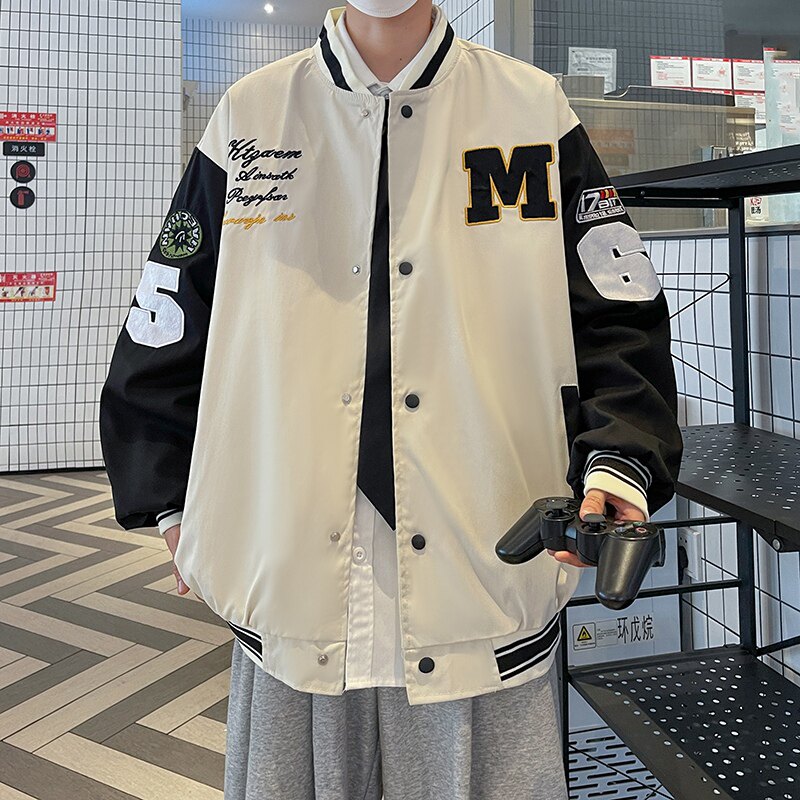 加绒加厚棒球服外套男士春秋冬季美式高街青少年男宽松休闲夹克男