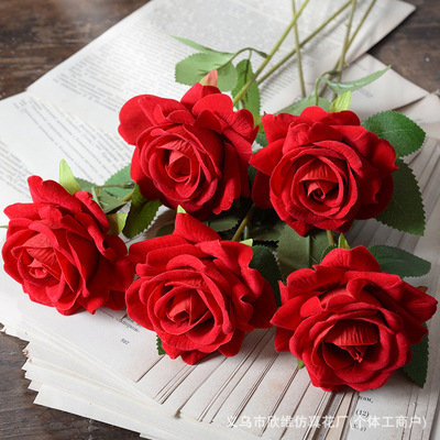 仿真绒布玫瑰花单支情人节家居