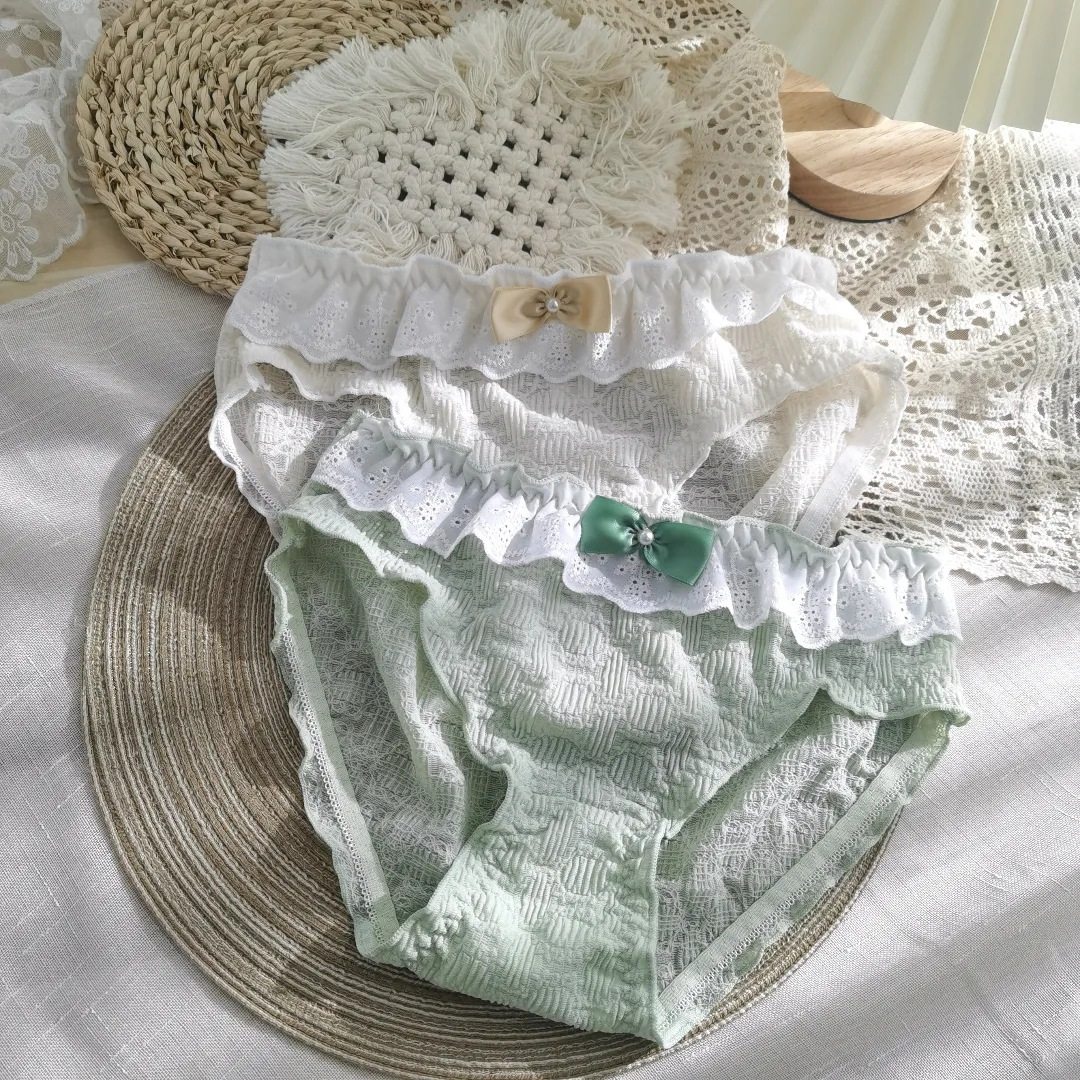 夏季新款日系内裤女泡泡蕾丝花边荷叶边甜美性感三角裤女士